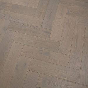 150mm x 14/3mm x 600mm Grey Herringbone Engineered Click Flooring Brush & UV Oiled