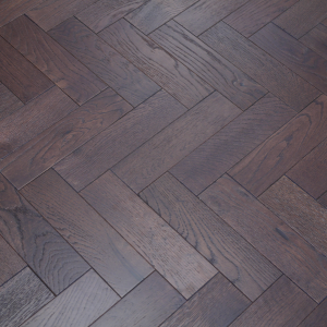 80mm x 18mm x 300mm Oak Walnut Stain Brush & Matt Lacquered Herringbone Engineered Rustic Flooring 