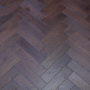 80mm x 18mm x 300mm Oak Walnut Stain Brush & Matt Lacquered Herringbone Engineered Rustic Flooring 