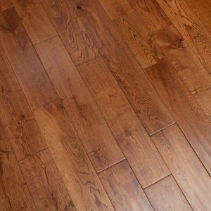 125mm x 18mm x random lengths Golden Handscraped Oak Lacquered Rustic Grade Solid Wood Flooring 